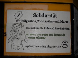 Solidarität mit den in der Schweiz inhaftierten Anarchisten Marco Camenisch, Luca (Billy) Bernasconi, Costantino Ragusa und Silvia Guerini